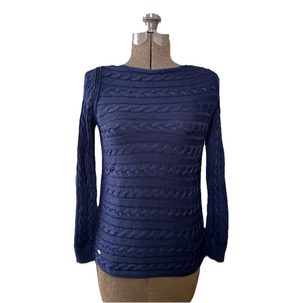 Lauren Ralph Lauren Women’s Cable Knit Sweater Navy Blue Sm Cotton Viscose Logo